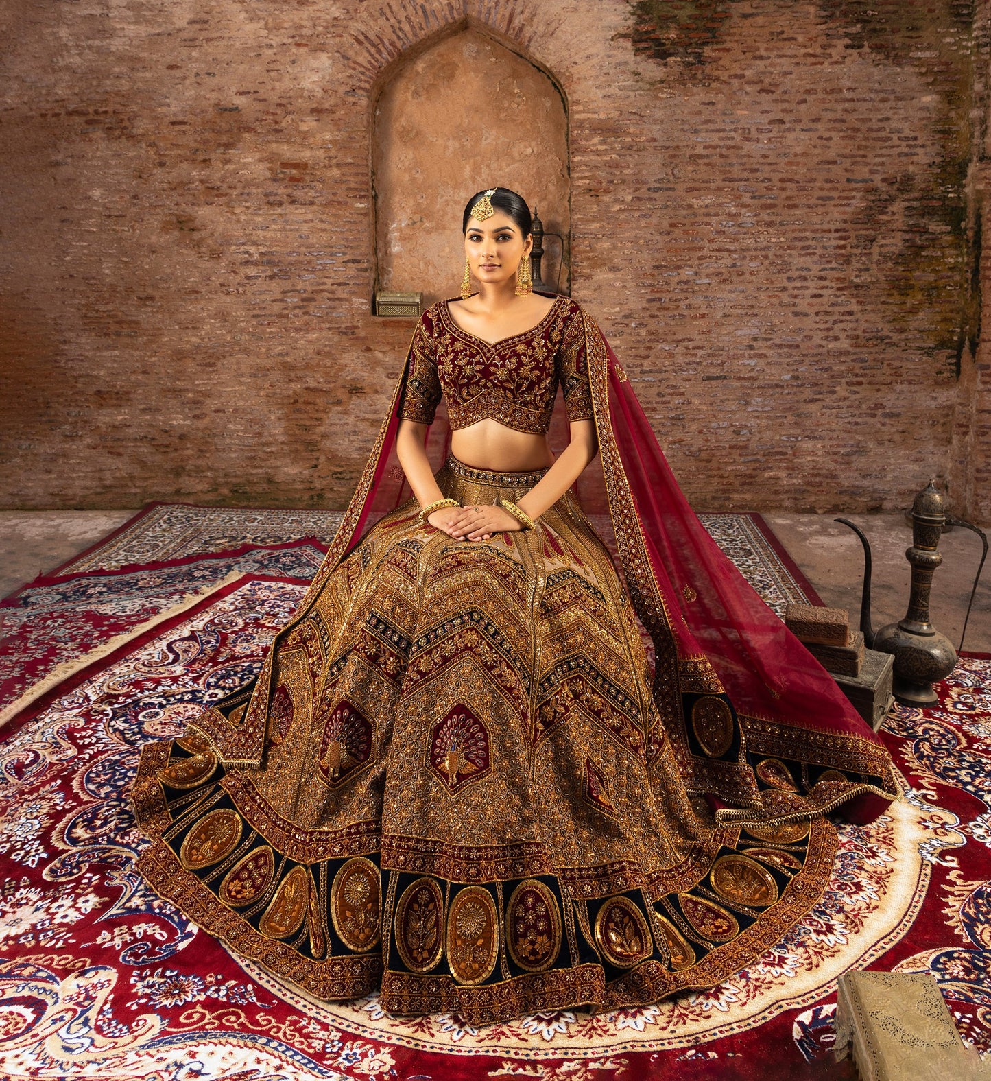 Marwari Silk Bridal Lehenga for Wedding with Zardozi Embroidery