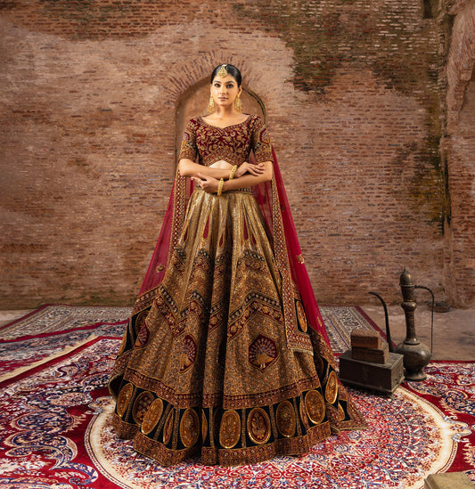 Marwari Silk Bridal Lehenga for Wedding with Zardozi Embroidery