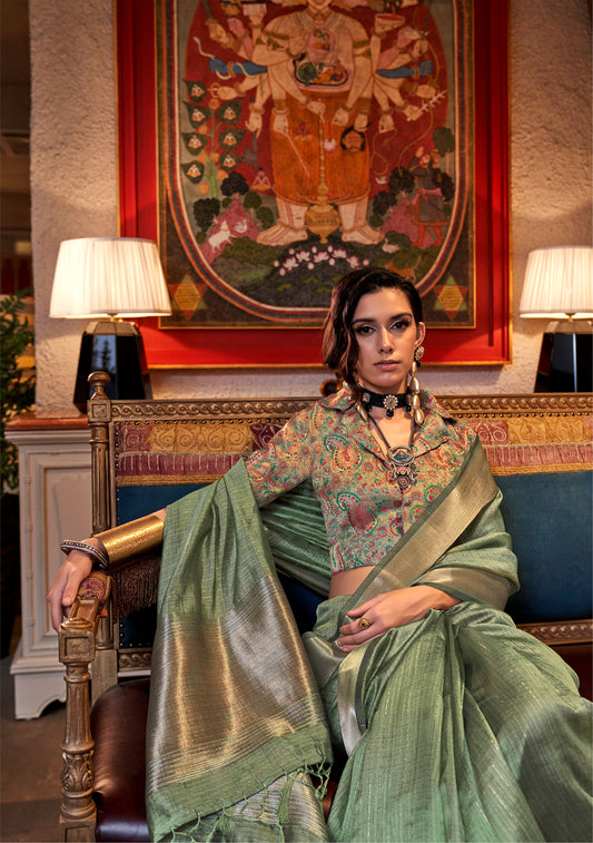 Green Knoorie Moss chiffon Seasons saree