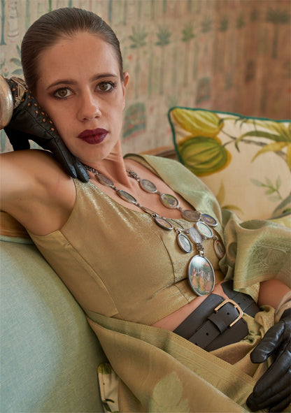 Copper Kalki Orchid Satin Tissue Handloom Saree