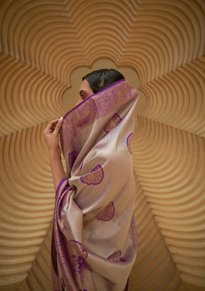 Purple Korvai Silk Nylon Two Tone Handloom Saree
