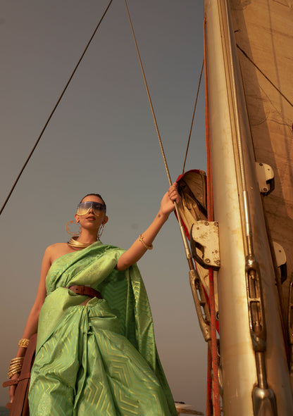 Sage Green Kingston Pure Satin Nylon two tone saree