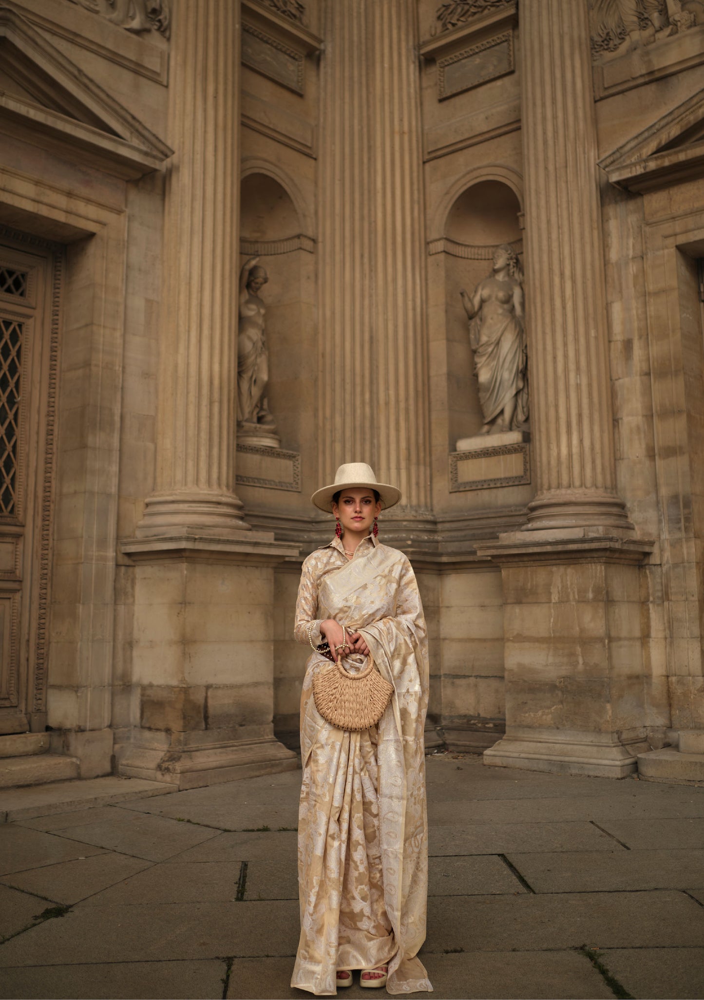 Beige Kaneeza Lucknow Chikankari Zari Saree