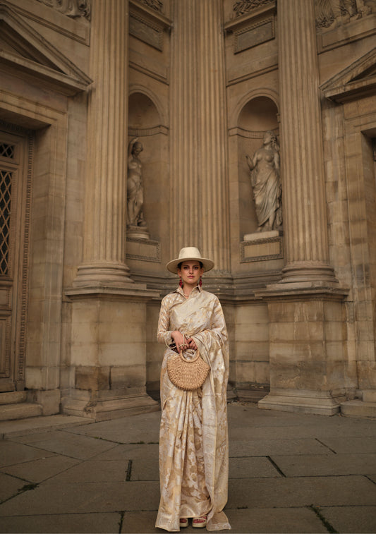 Beige Kaneeza Lucknow Chikankari Zari Saree