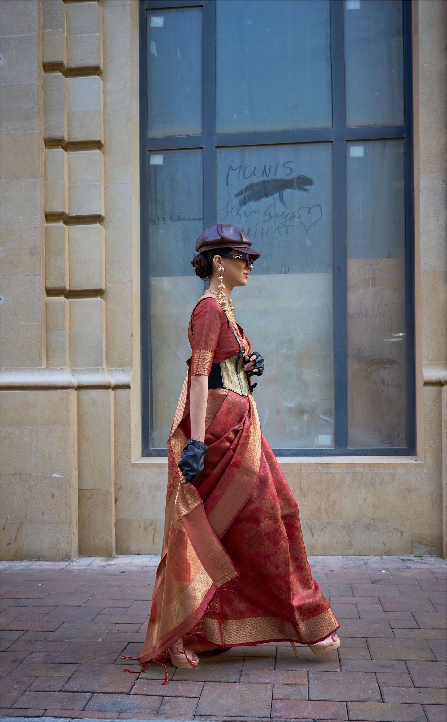 Orange Kalki Handwoven Two tone organza saree