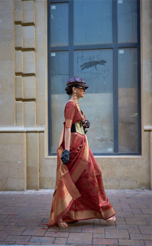 Orange Kalki Handwoven Two tone organza saree
