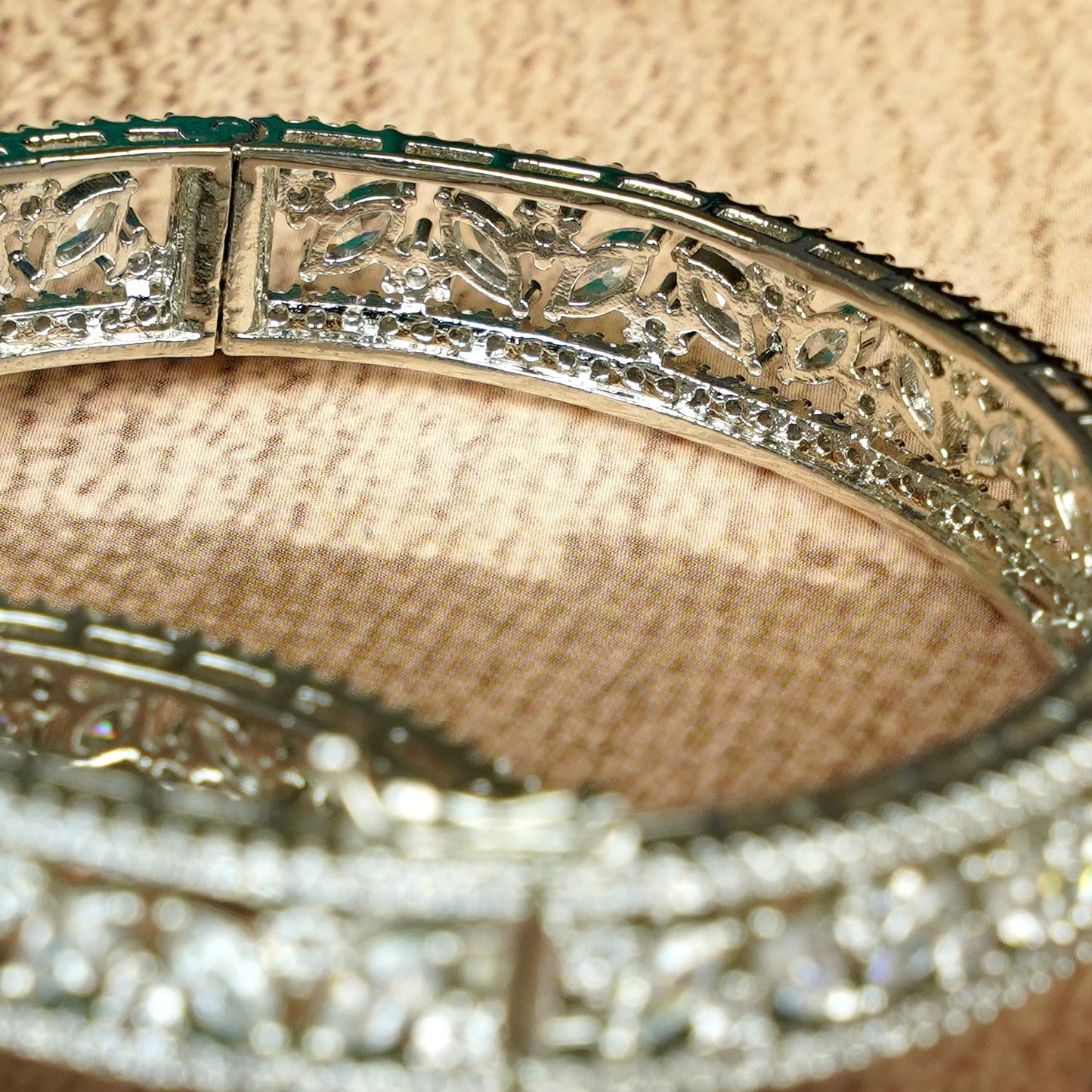 Zevar Club Set of 2 Rhodium-Plated Handcrafted AAA Cubic Zirconia Vine Motif Studded Premium Screw Adjustable Bangles