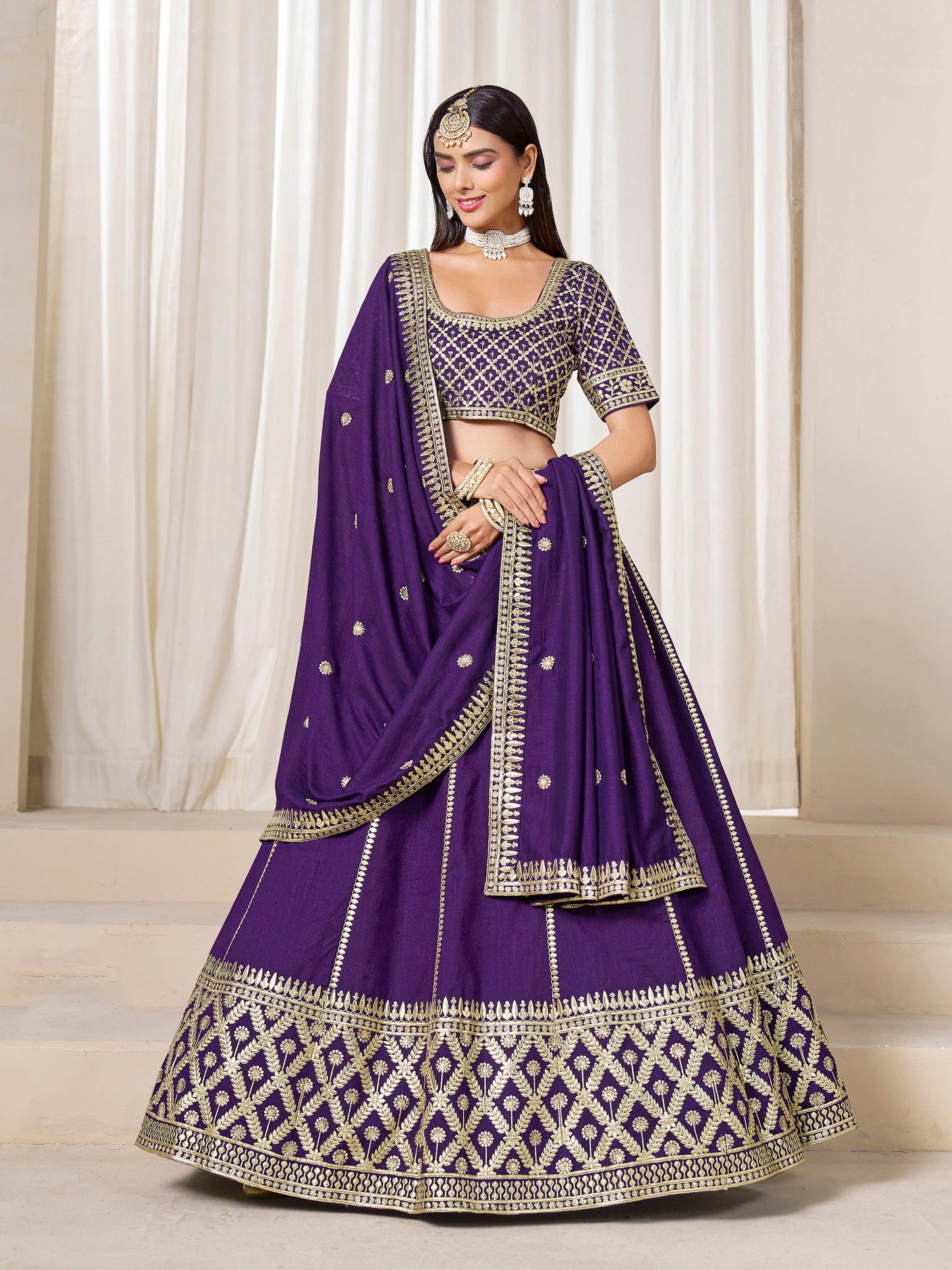 Purple Heavy Sequins Embroidered Art Silk Sangeet Lehenga for Wedding Guest