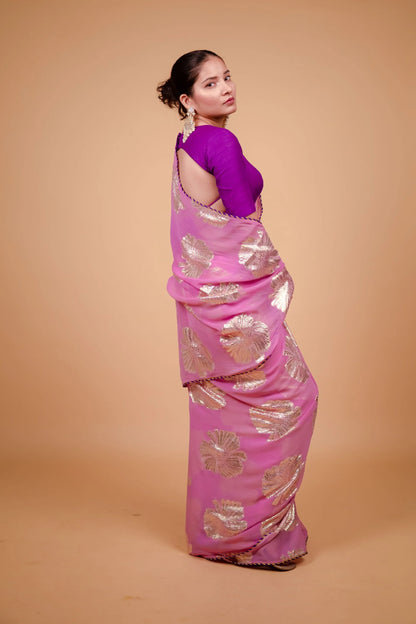 Ruby Pink Georgette Sitara Saree
