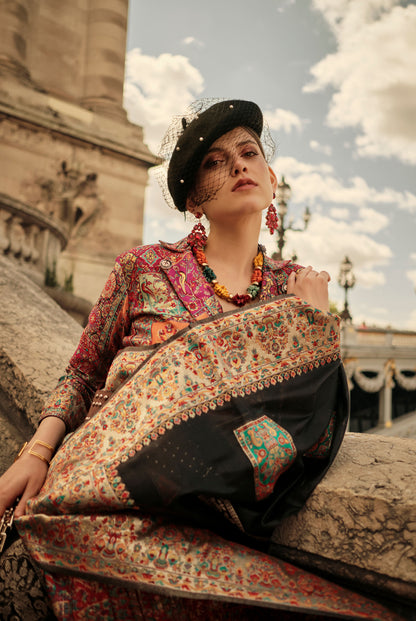 Black Khadija Kashmiri Handoom Silk Saree