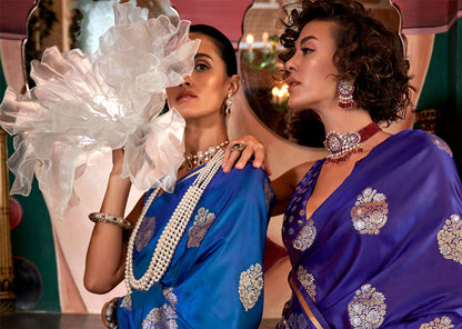 Majestic Purple Kanthkala Topaz Pure Satin Handloom Saree