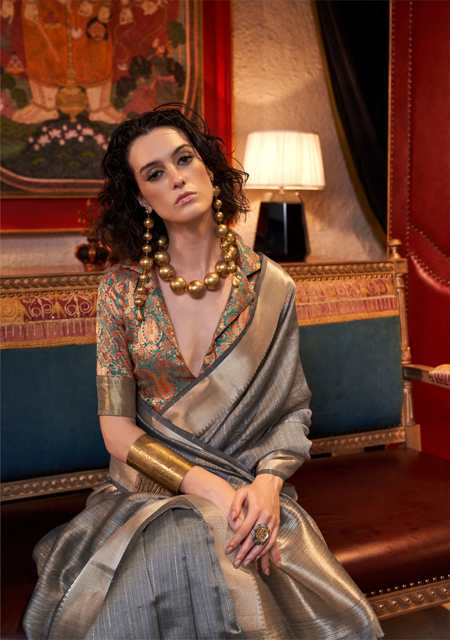 Grey Knoorie Moss chiffon Seasons saree