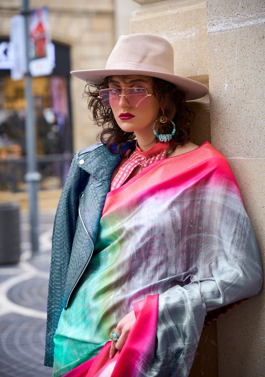 Turquoise Kopper Pure Gaji Silk Handloom Saree