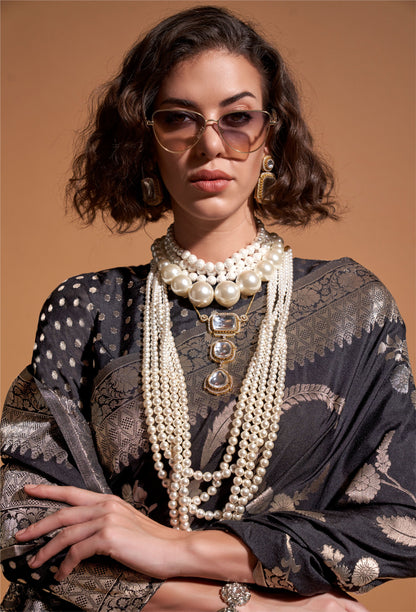 Black Kocktail Georgette Handloom Saree