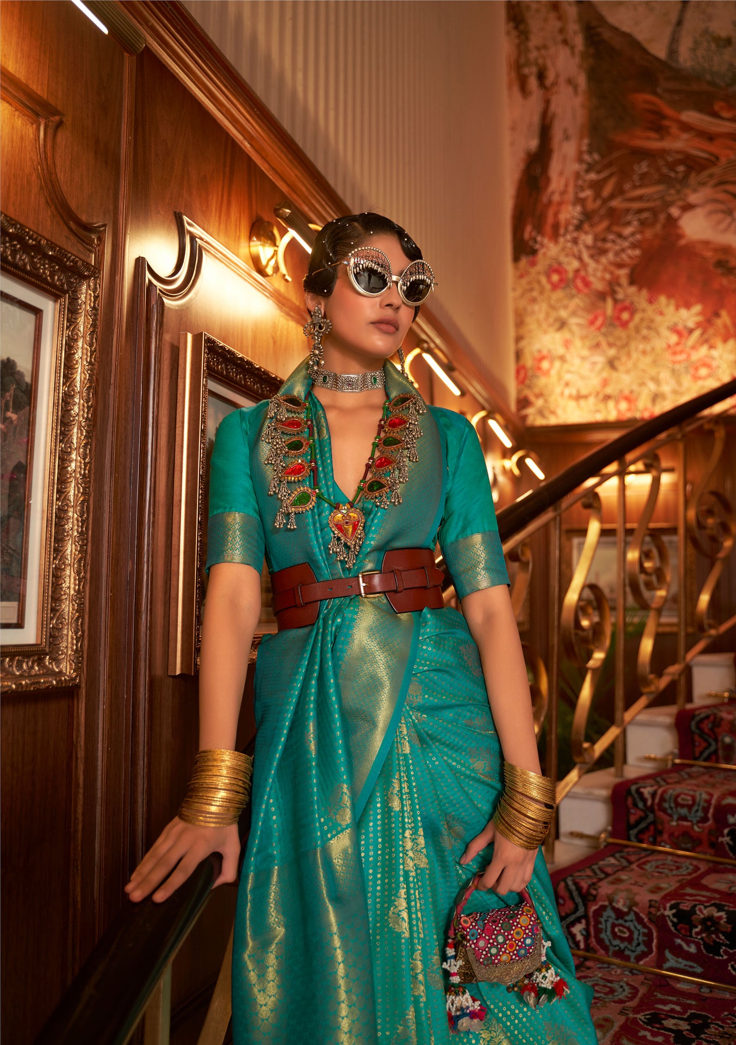 Green Kurina Silk Nylon Chinnon Saree