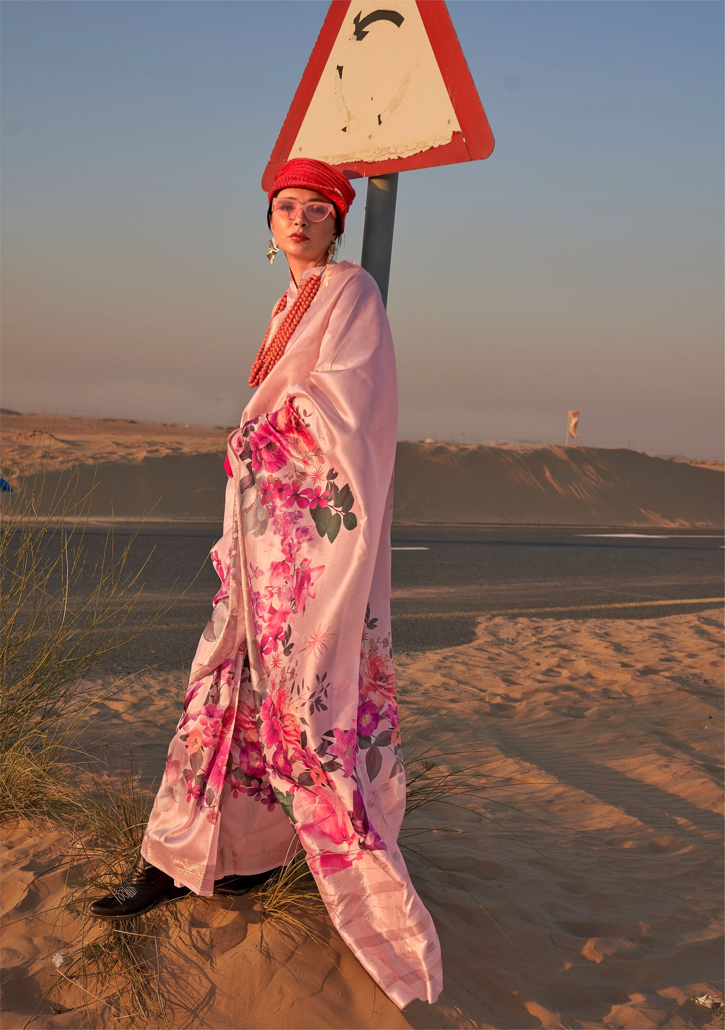 Cream Kikigai Printed Tussar Silk Saree