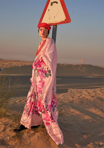 Cream Kikigai Printed Tussar Silk Saree