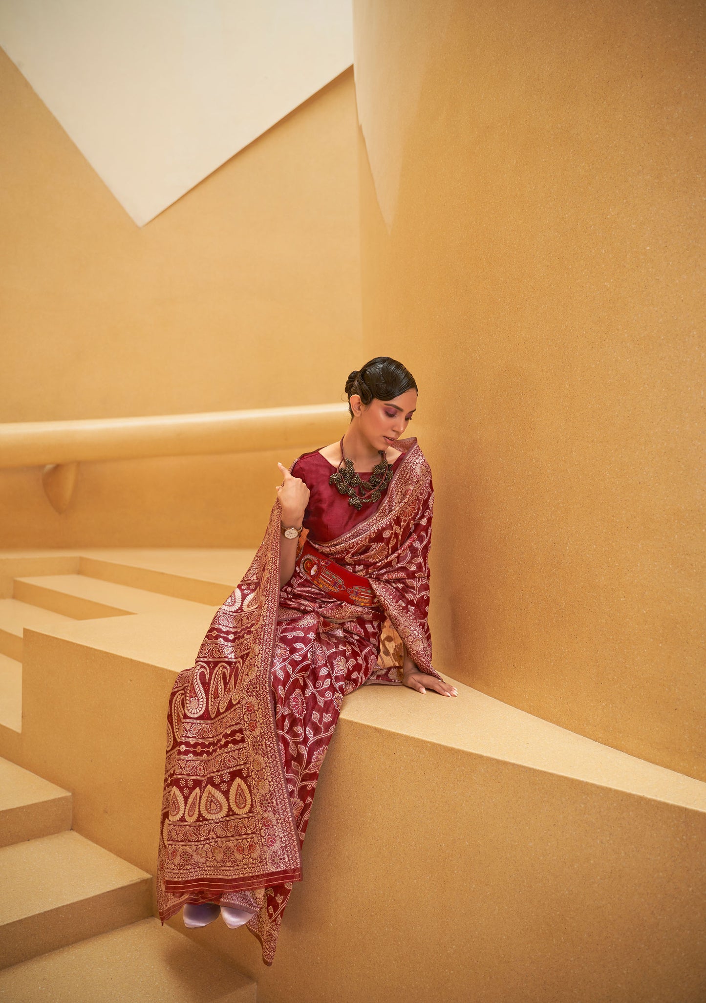 Maroon Kitasha Lucknowi Chikankari Saree