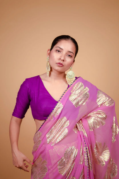 Ruby Pink Georgette Sitara Saree