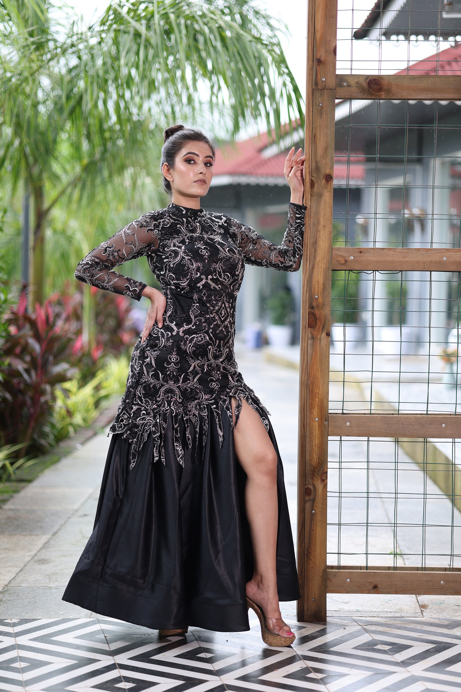 Midnight Dusk Black High Neck & High Slit Gown XXL Midnight Dusk Black High Neck & High Slit Gown XXL