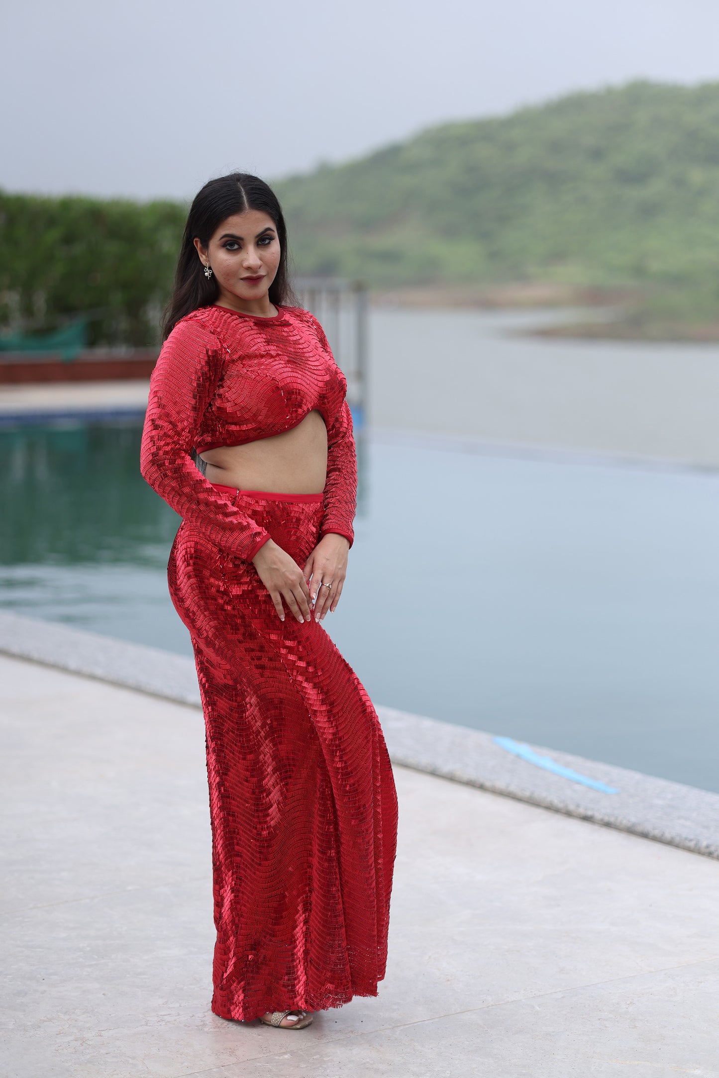 Crimson Allure Red Top & Memaid Skirt