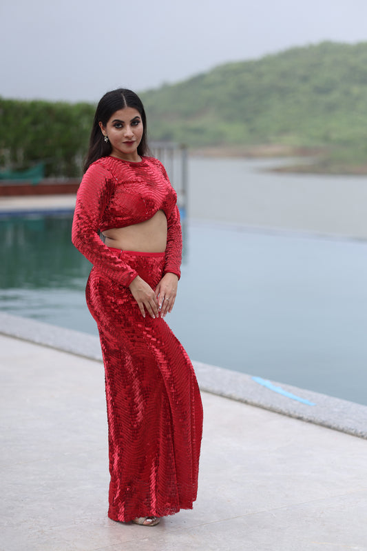 Crimson Allure Red Top & Memaid Skirt