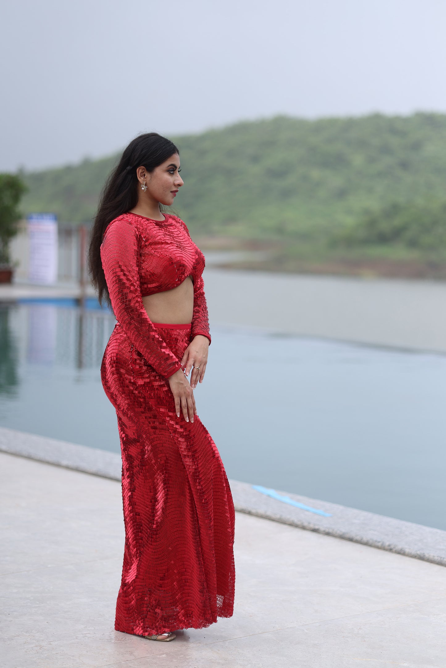 Crimson Allure Red Top & Memaid Skirt