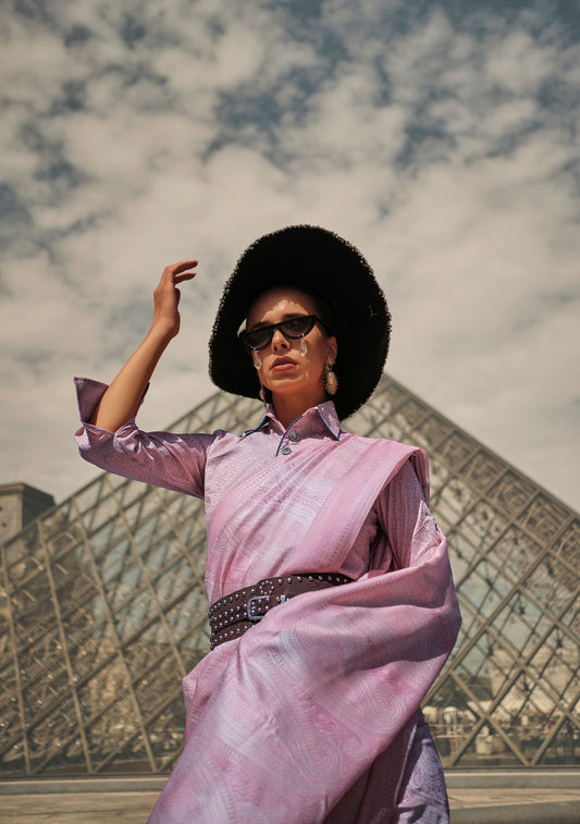 Lavender Kyha Pure Satin Handloom Saree