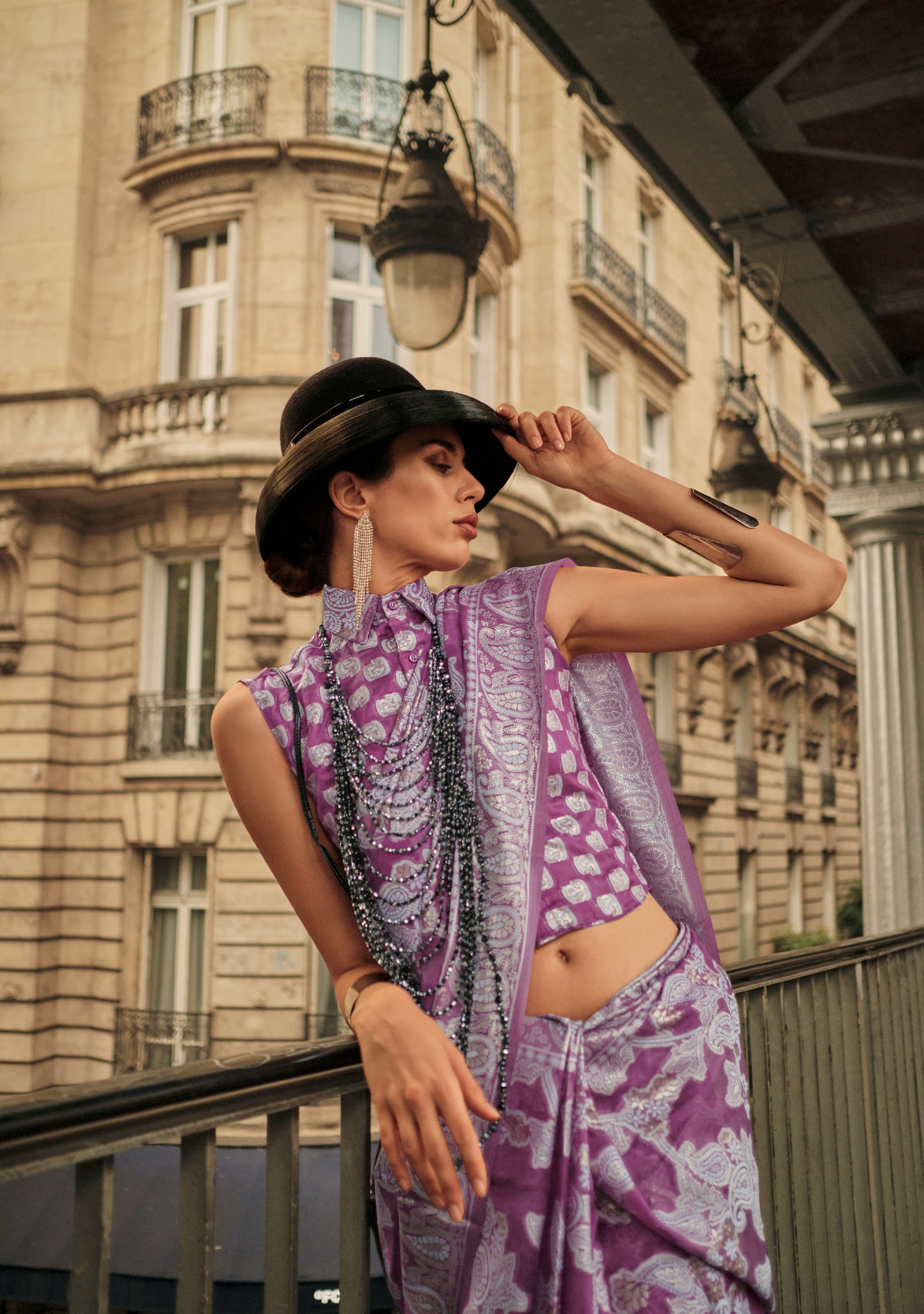 Mauve Kaneeza Lucknow Chikankari Zari Saree