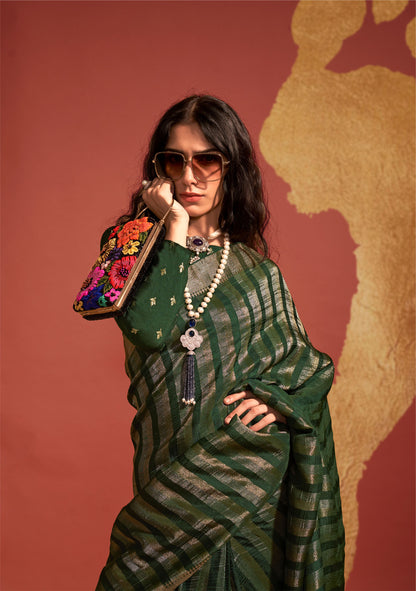 Green Ksatsuma Pure Viscose Handloom Silk Saree