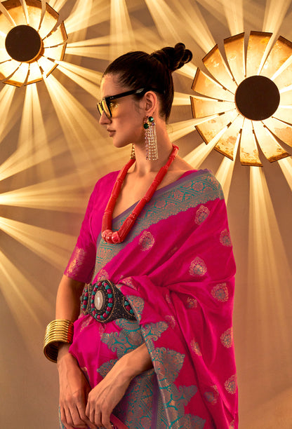 Deep Pink Kornella Chaap Handloom Silk Saree