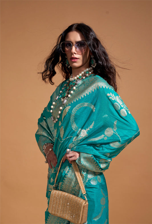 Turquoise Kocktail Georgette Handloom Saree