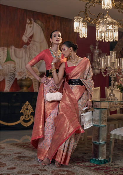 Peach and Orange Color Kshahida Modal Handloom Kashmiri Chaap Saree