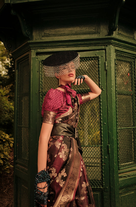 Maroon Kiki Rangkat Handloom Silk Saree