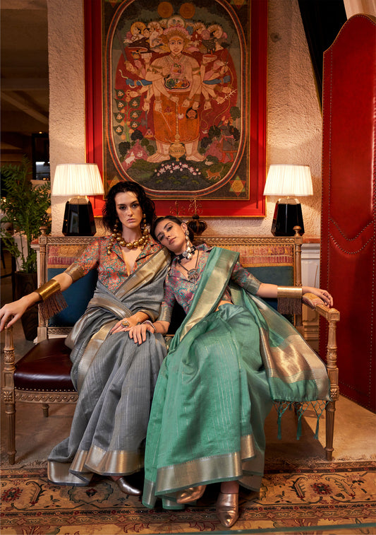 Grey Knoorie Moss chiffon Seasons saree