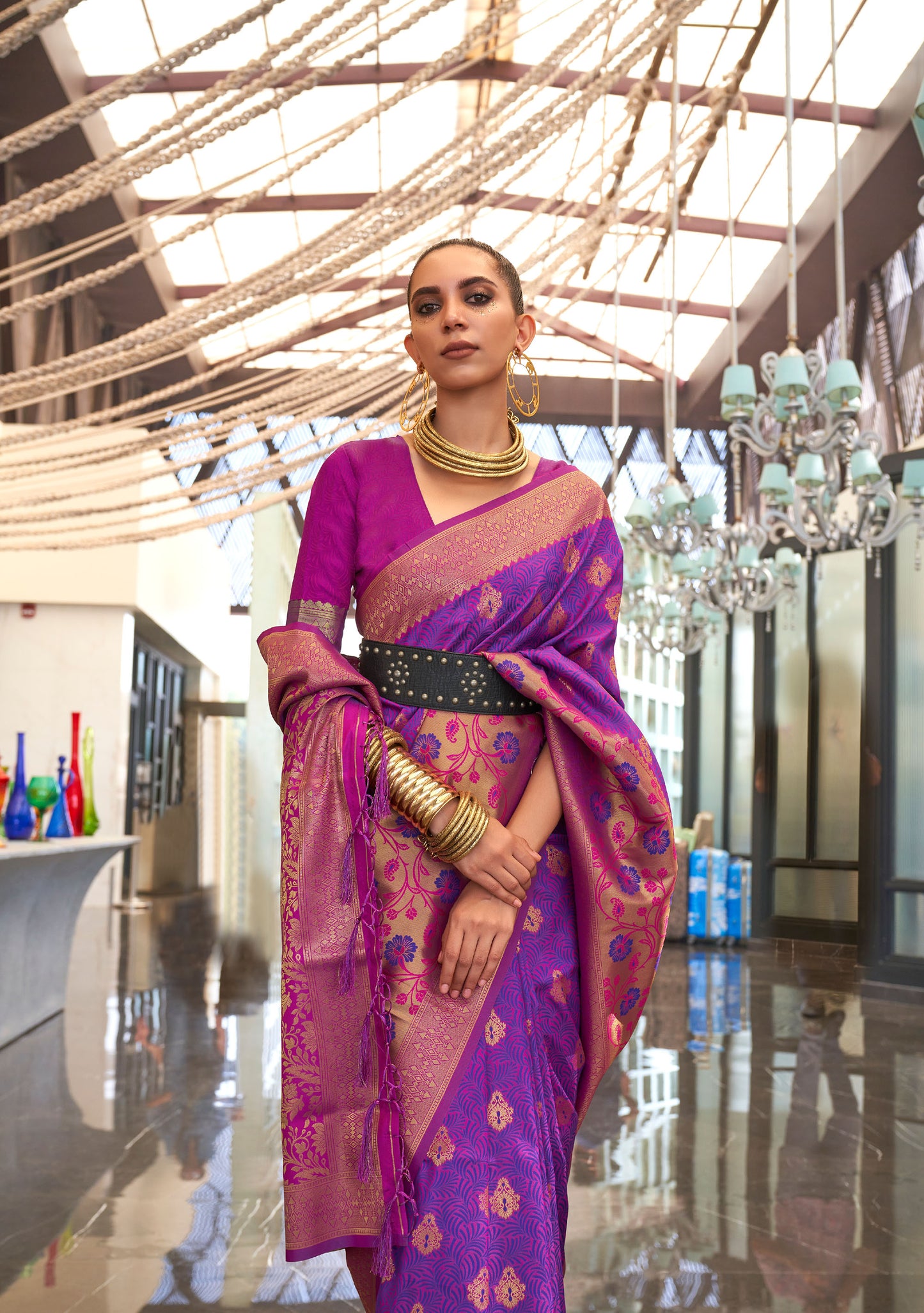 Violet Kalkaa Chaap Handloom silk Saree