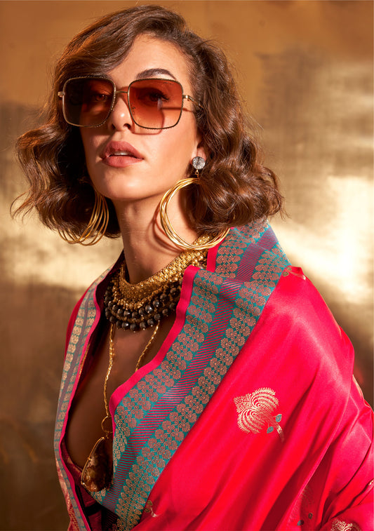 Pink Ksattika Pure Satin Handloom Silk Saree