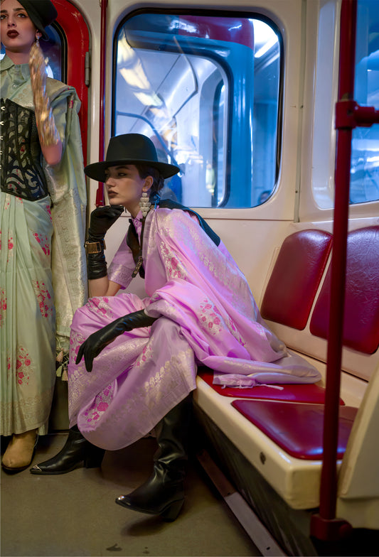 Lavender Kytoto Habutai Silk Handloom Saree