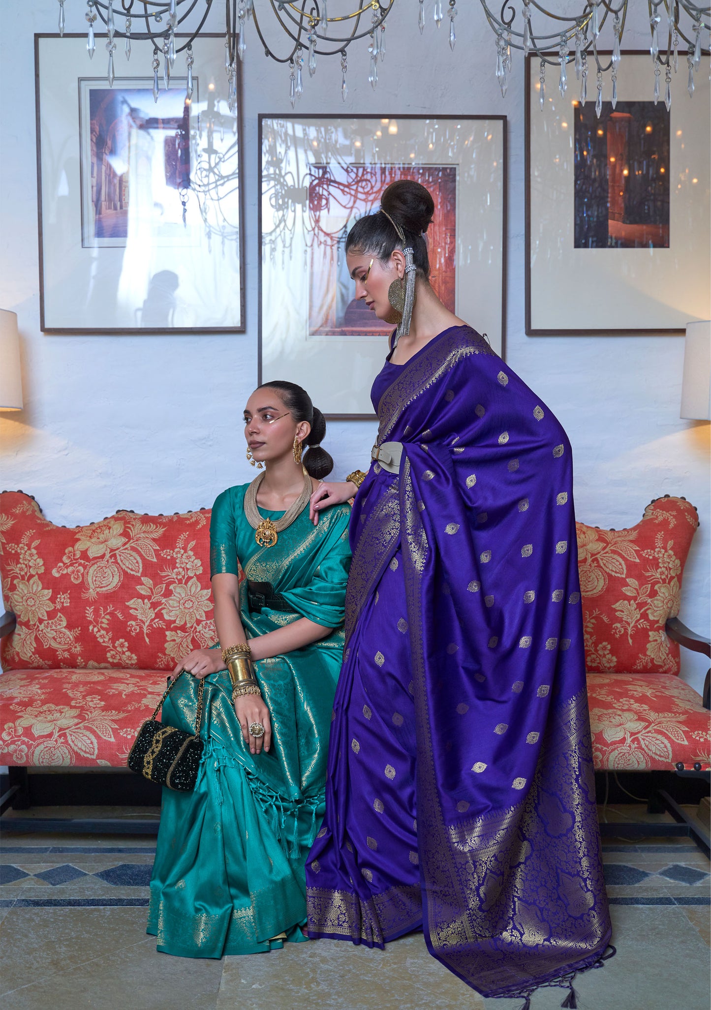 Royal Blue Kanyaatha Moss weave handloom silk saree