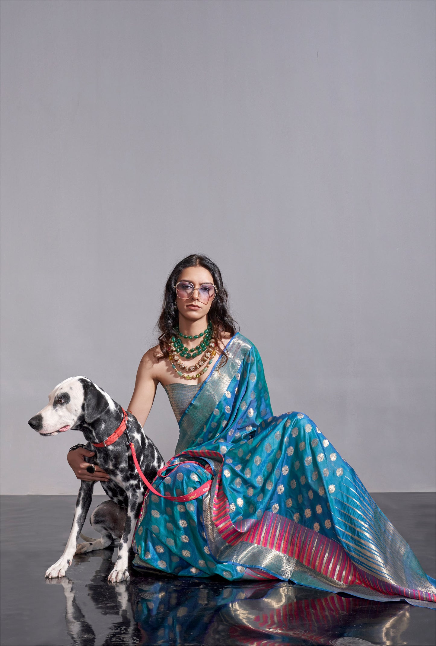 Teal Blue Kodai Handwoven Silk Saree