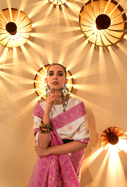 Lilac Kornella Chaap Handloom Silk Saree