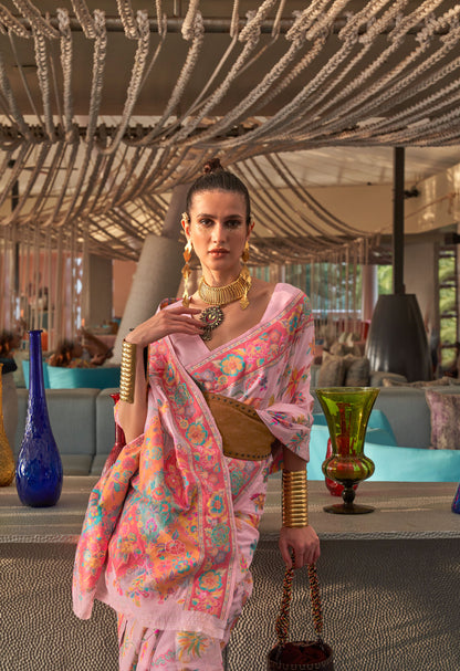 Pink Kabira Kashmiri Modal Handloom Silk Saree