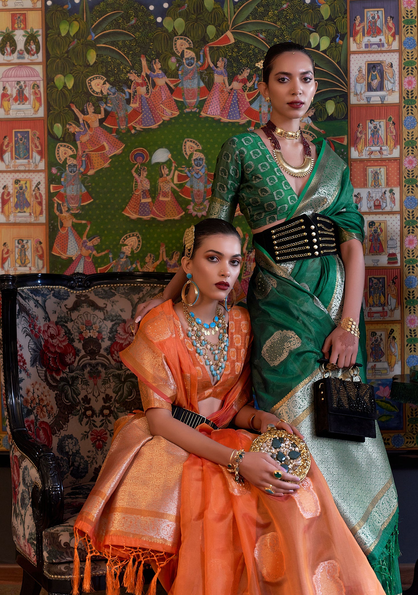 Emerald Green Kabinni Organza Two Tone Handloom Saree