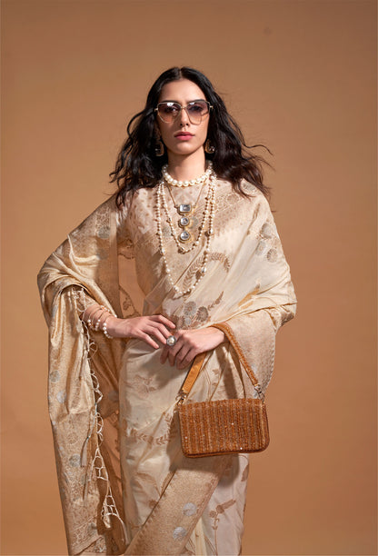 Beige Kocktail Georgette Handloom Saree
