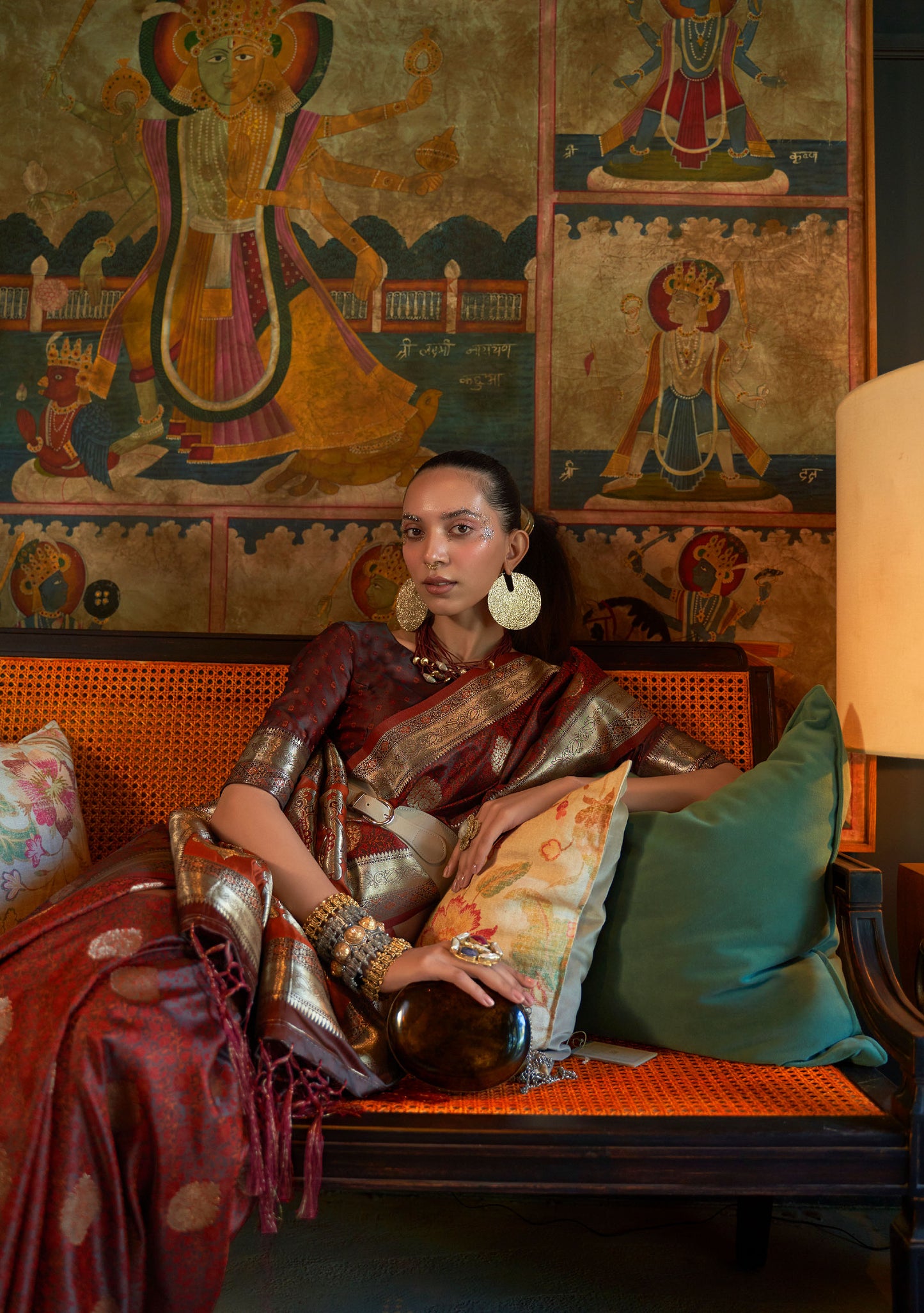 Burgundy Kona Pure Satin Tanchoi Handloom Silk Saree