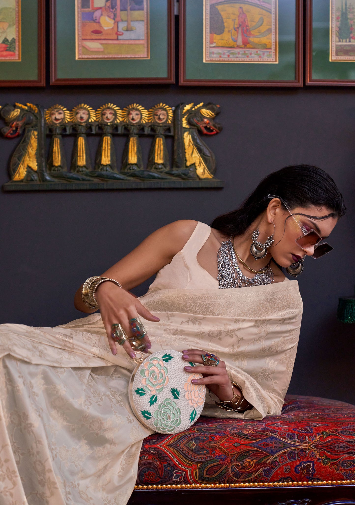 Beige Khabutai Pure katan Handloom Silk Saree