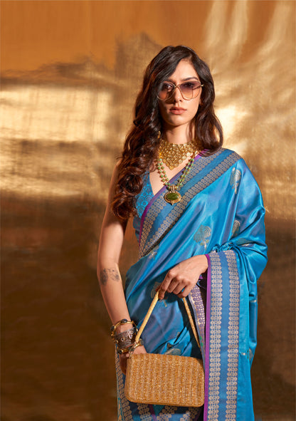 Royal Blue Ksattika Pure Satin Handloom Silk Saree