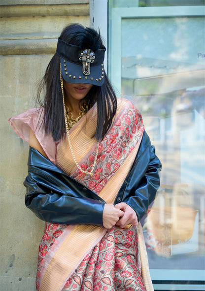 Light Pink Floral Klay Print Satin Organza Saree