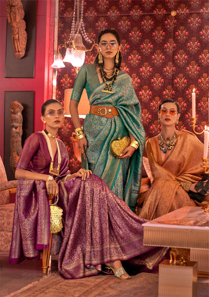 Teal Blue Kabby Nylon Zari Silk Handloom Saree