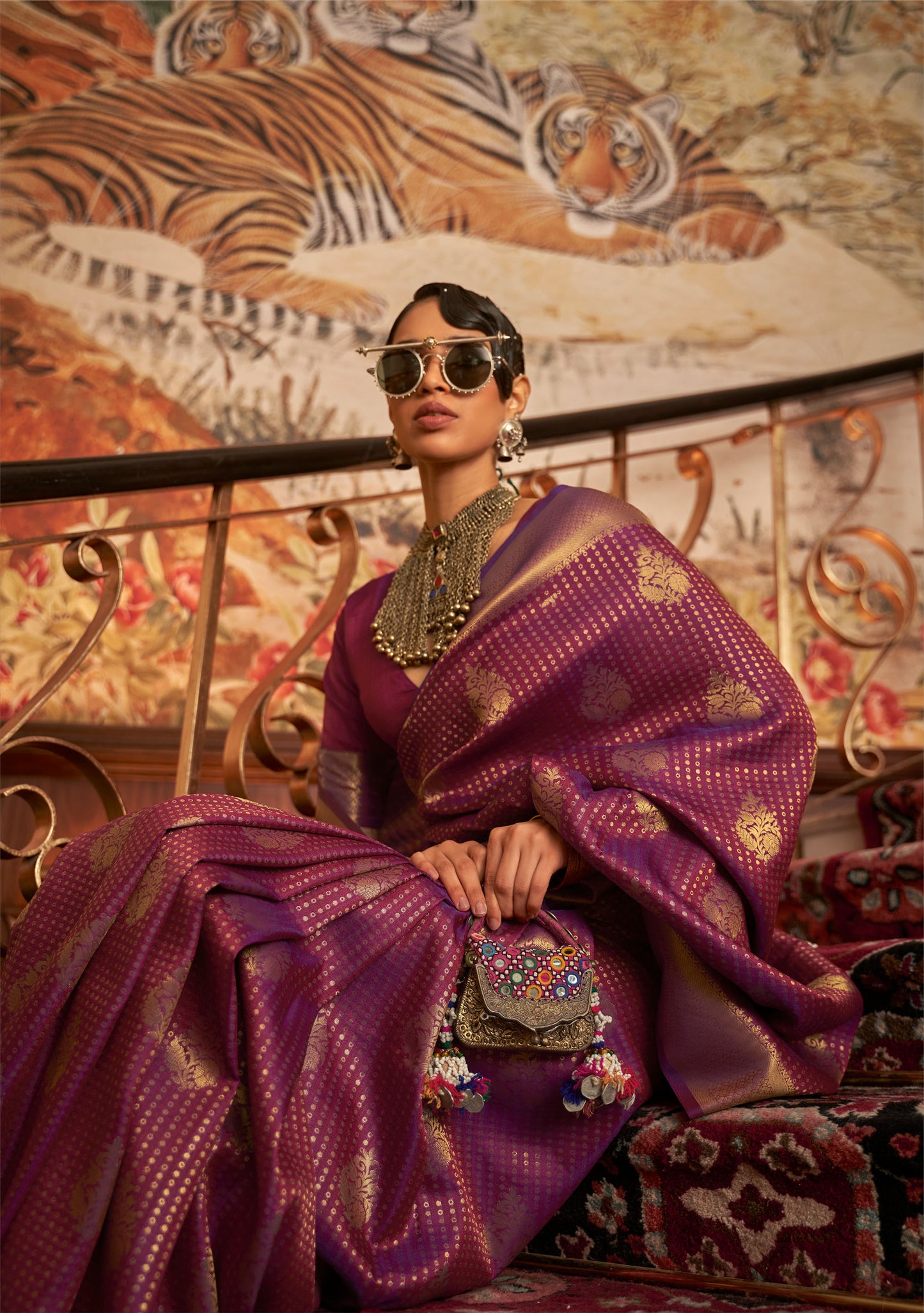 Purple Kurina Silk Nylon Chinnon Saree